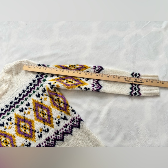 Talbots Sweater White Diamond Fair Isle Crewneck Pullover Purple Gold Size XS - Picture 5 of 8